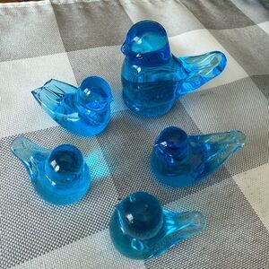 Vintage Blue Glass Bird Figurines